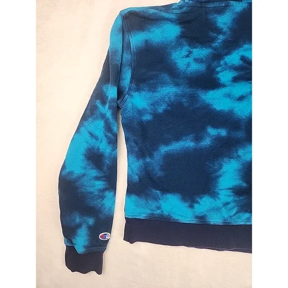 Champion Hoodie Womens Medium Blue Tie Dye Signature Logo Pullover Sweatshirt - Picture 7 of 10
